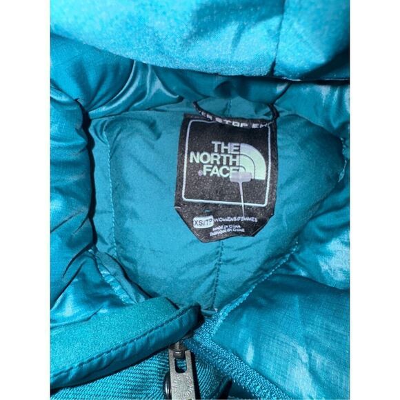 The north face shiny teal blue green 600M down hooded jacket/coat parka XS - Picture 11 of 12